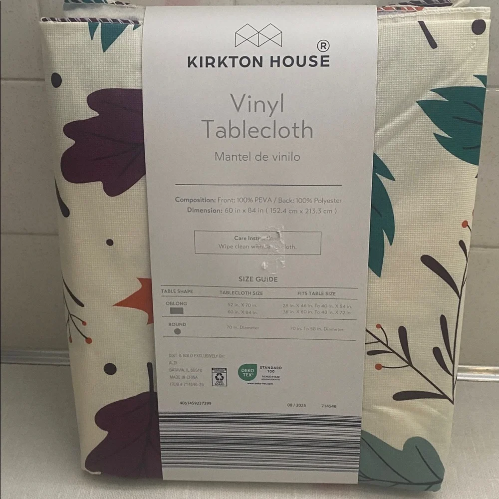 Kirkton House Leaf‎ Print Vinyl Tablecloth oblong 60”x84” New